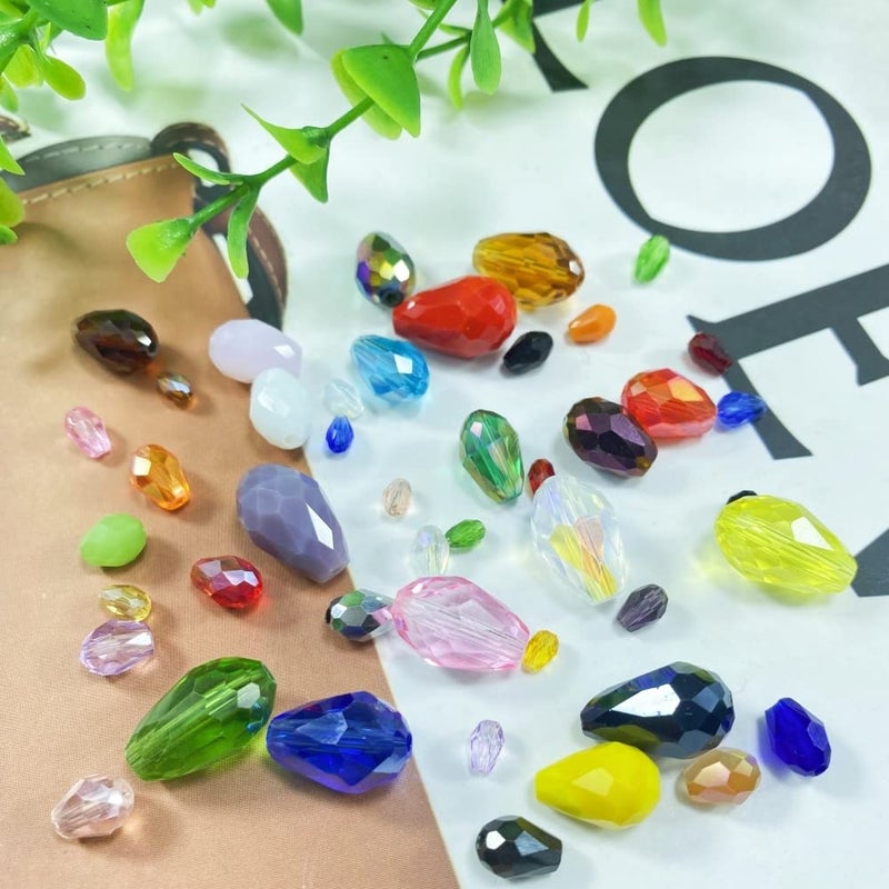 Honkoolly 50pcs Teardrop Crystal Glass Beads 10x15mm Vertical Hole Faceted Glass Teardrop Spacer Beads for Bracelets Necklace Earring DIY Jewelry Making Craft(Mix Colors Series) - Image 4